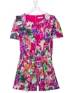 Msgm Abstract Print Belted Playsuit In Pink