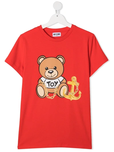 Moschino Teen Teddy Anchor-print T-shirt In Red