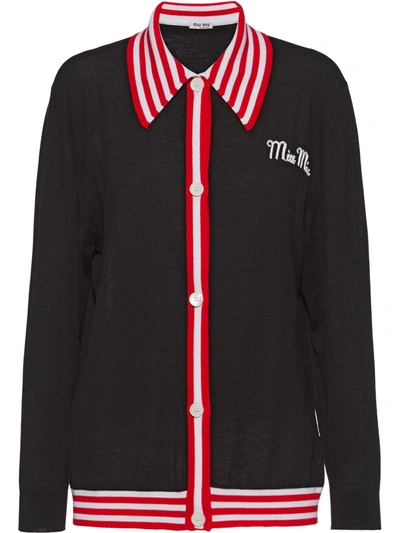 Miu Miu Stripe-trim Cardigan In Black