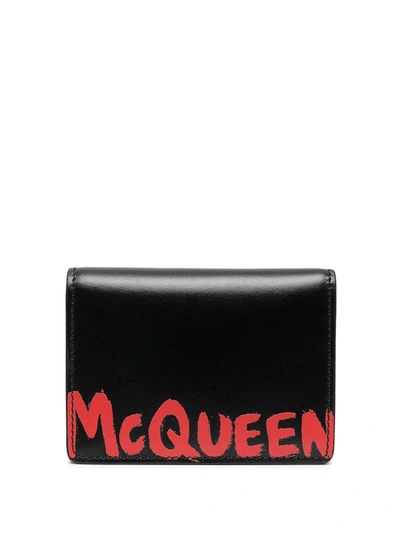Alexander Mcqueen Logo Print Leather Cardholder In Black