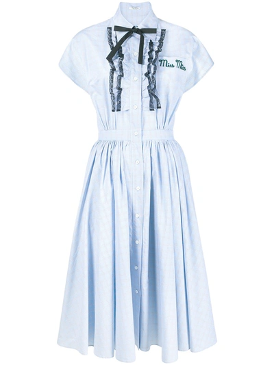 Miu Miu Logo-embroidered Flared Midi Dress In Light Blue