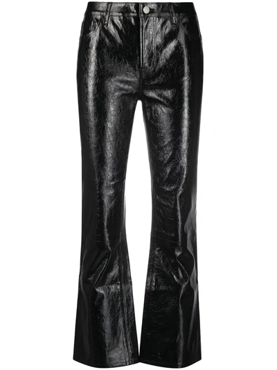 J Brand Lambskin Leather Cropped Trousers In Black