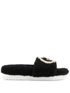 Gucci Eileen Logo Genuine Shearling Slide Sandal In Black