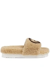 Gucci Eileen Logo Genuine Shearling Slide Sandal In Neutrals