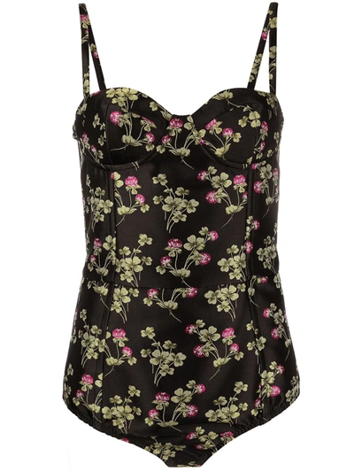 Red Valentino Floral-print Boned Bodysuit In Black
