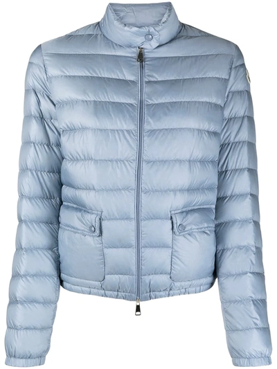 Moncler Cropped Quilted Zipped Jacket In Blue