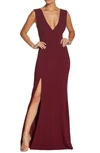 Dress The Population Sandra Plunge Crepe Trumpet Gown In Burgundy