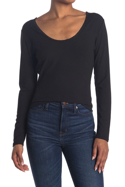 Abound Scoop Neck Long Sleeve Lace Trim T-shirt In Black