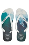 Havaianas Hype Tropical Print Flip Flop In White/navy Blue