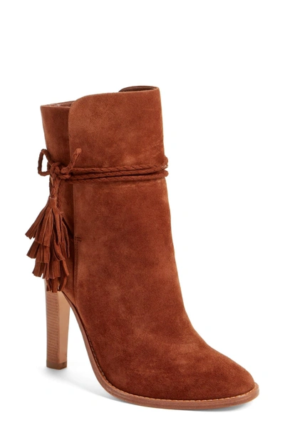 Joie Chap Suede Bow Ankle Bootie In Chestnut