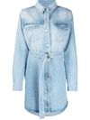 OFF-WHITE ARROWS FLORAL-EMBROIDERED DENIM SHIRTDRESS