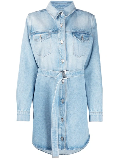 Off-white Arrows Floral-embroidered Denim Shirtdress In Blue