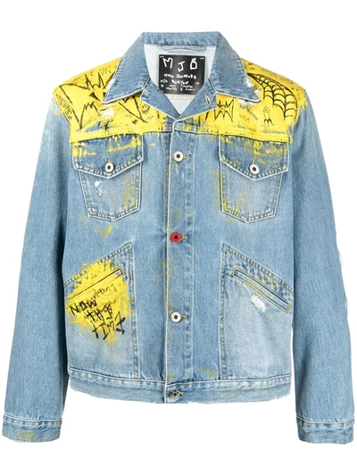 Mjb Marc Jacques Burton Graffiti-print Distressed Denim Jacket In Blue