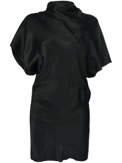 Rick Owens Asymmetric Satin-finished Short Dress In Black