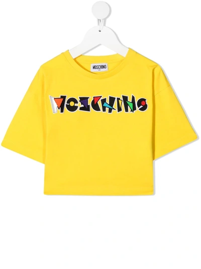 Moschino Teen Embroidered-logo T-shirt In Yellow