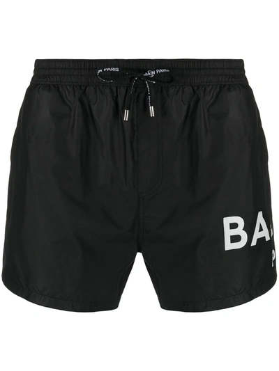 Balmain Logo印花泳裤 In Black