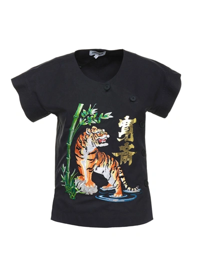 Kenzo X Kansai Yamamoto Fierce Tiger Top In Black