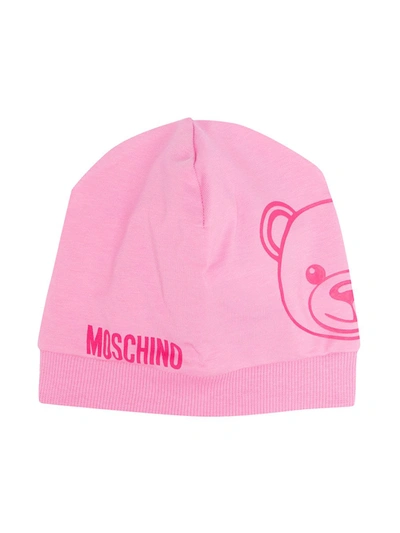 Moschino Babies' Teddy-print Beanie In Pink