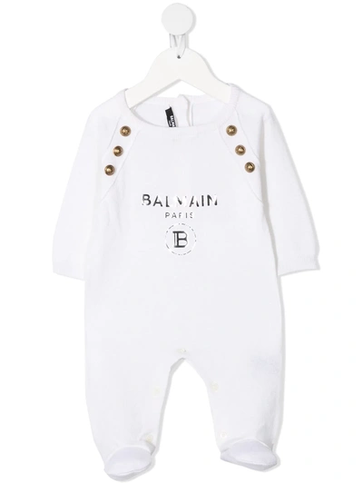 Balmain Babies' Logo-print Cashmere Romper In White
