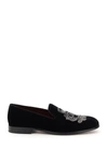 Dolce & Gabbana Leonardo Velvet Slippers Dg Coat Of Arms In Nero Argento (black)