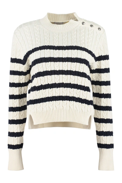 Moncler Striped Cable-knit Sweater In White