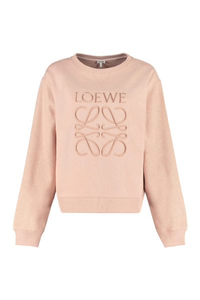 Loewe Logo-embroidered Crew-neck Sweatshirt In Pink