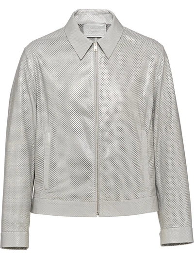 Prada Perforated Nappa Leather Jacket In Grey