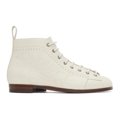 Gucci White Brogue Boots In 9050 Dusty