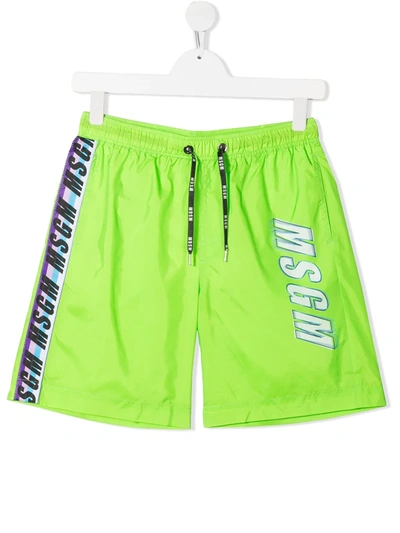 Msgm Kids' Logo Print Track Shorts In Green