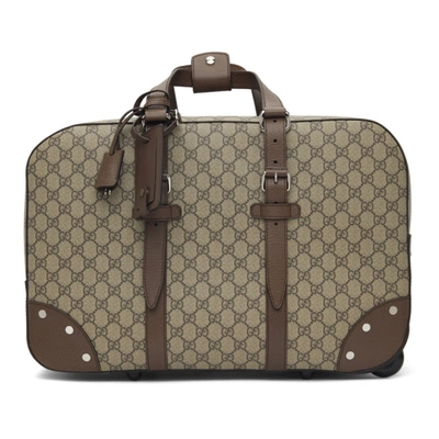 Gucci Beige Wheeled Gg Supreme Carry-on Weekender Bag In 8358 Benewa
