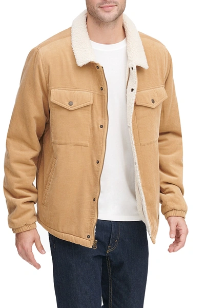 Levi's Corduroy Faux Shearling Lined Trucker Jacket In Tan