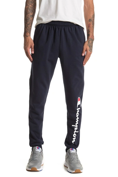 Champion Powerblend Logo Sweatpants In Navy