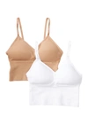 Studio By Capezio Seamless Ribbed Longlined Comfort Bras In Caramel/white
