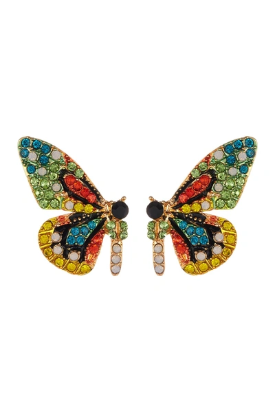Eye Candy Los Angeles Flutter Green Crystal Butterfly Earrings In Multicolored