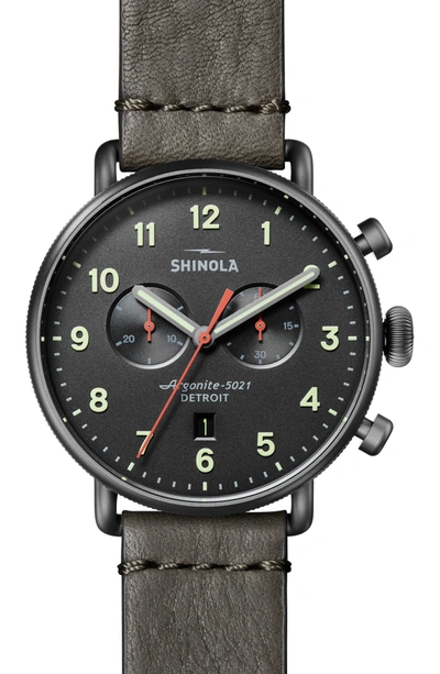 Shinola Men's Canfield 2 Eye Chrono Stone Leather Strap Watch In Gunmetal