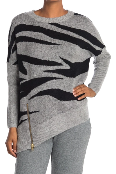 Ady P Zebra Printed Asymmetric Sweater In Grey Combo