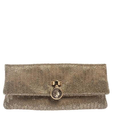 Pre-owned Bvlgari Beige Satin Monete Beaded Clutch