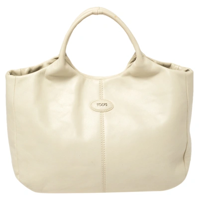 Pre-owned Tod's Off White Leather Small In Forma Tote
