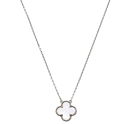 Pre-owned Van Cleef & Arpels Vintage Alhambra Mother Of Pearl 18k White Gold Pendant Necklace