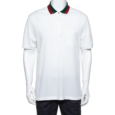 Pre-owned Gucci White Cotton Pique Contrast Collar Detail Polo T-shirt Xxl
