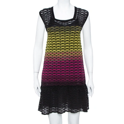 Pre-owned Missoni Multicolor Perforated Knit Ruffle Detail Shift Dress S