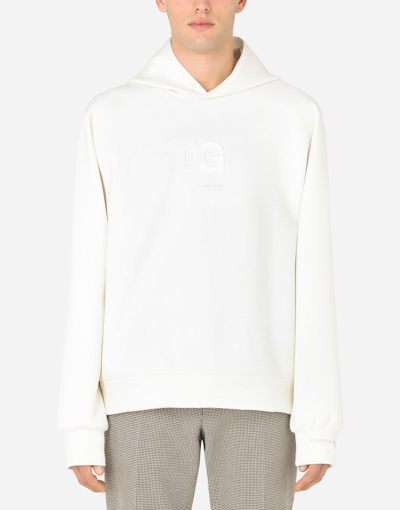 Dolce & Gabbana Scuba Fabric Hoodie With 3d Logo In White