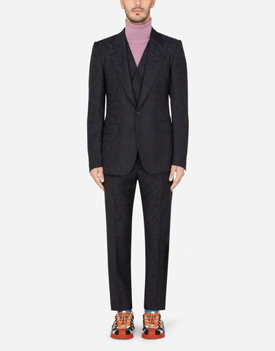 Dolce & Gabbana Wool Jacquard Sicilia-fit Suit With Camouflage Print