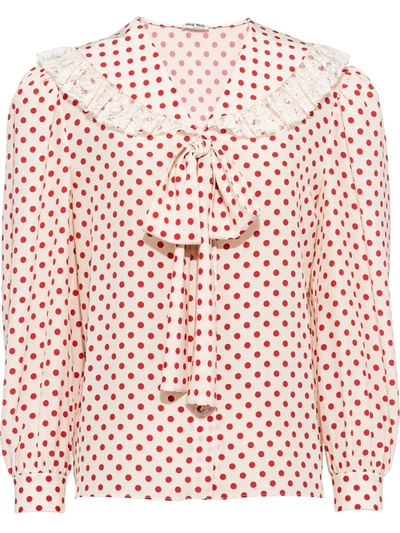 Miu Miu Polka Dot Bow-embellished Blouse In Yellow