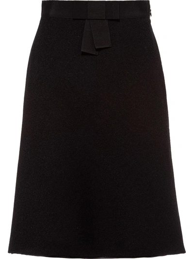 Miu Miu Bouclé Tweed Skirt Bow-embellished Skirt In Black