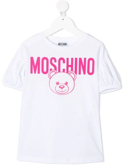 Moschino Kids' Teddy Bear-print Short-sleeved T-shirt In White