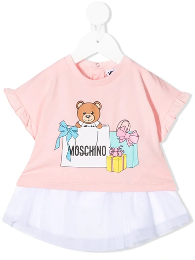 Moschino Babies' Teddy Bear 印花半身裙套装 In White