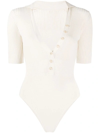 Jacquemus Yauco Buttoned Rib-knitted Bodysuit In Beige