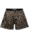 Tom Ford Velvet-trimmed Leopard-print Stretch-silk Boxer Shorts In Brown