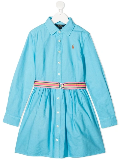 Polo Ralph Lauren Kids' Polo Pony Embroidered Long-sleeved Dress In Blue